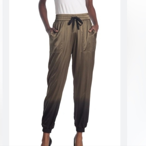 In Reverse Pants - InReverse Silk Joggers Reversible Olive Dip Dye Black Ombre XS